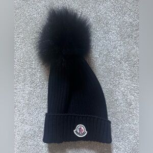 Moncler Black Ribbed Pom-Pom Beanie
